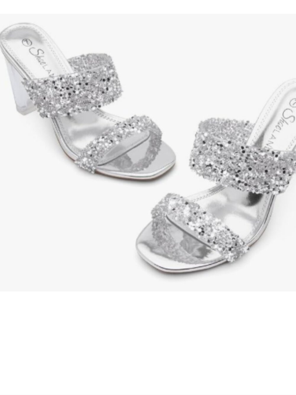 Shoe Land Clear Heels for Women, Transparent Two Strap Chunky Block High Heel Mu